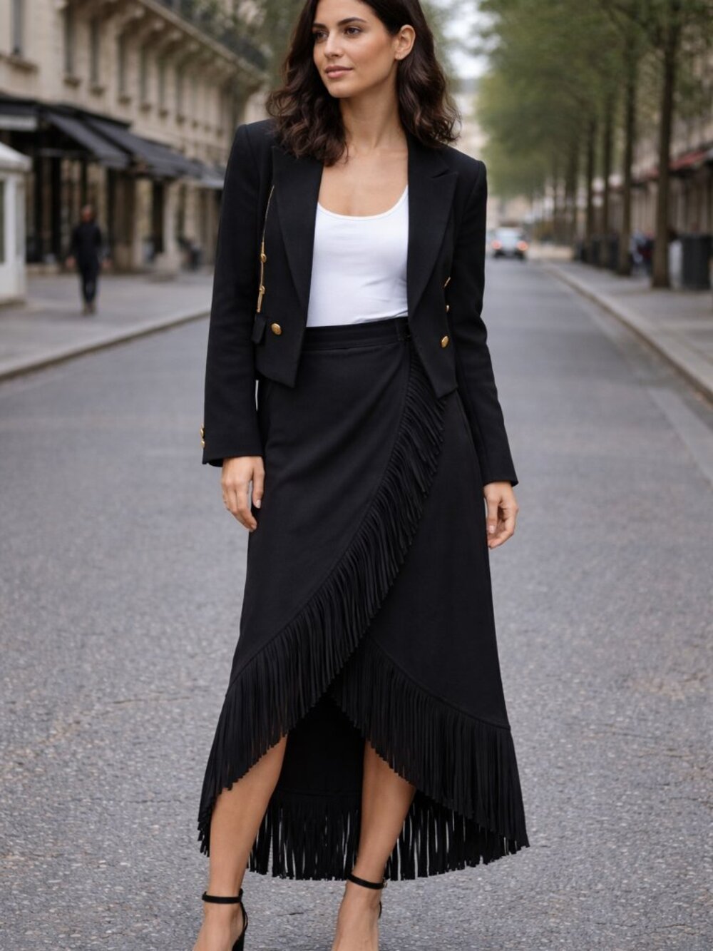 Elegant Fringe Wrap Maxi Skirt – Effortless Movement & Style